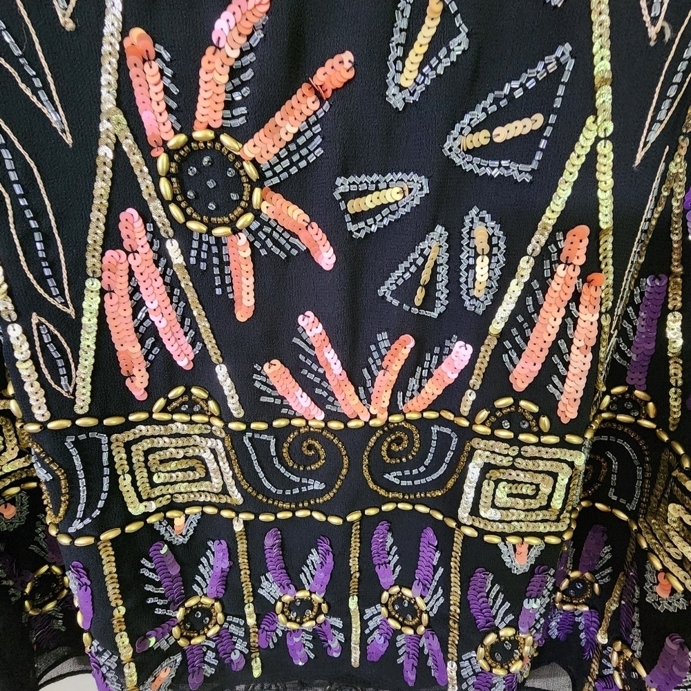 Free People Embroidered Black and Gold Floral Women's Dress Size XS Beaded Mini - Picture 7 of 9